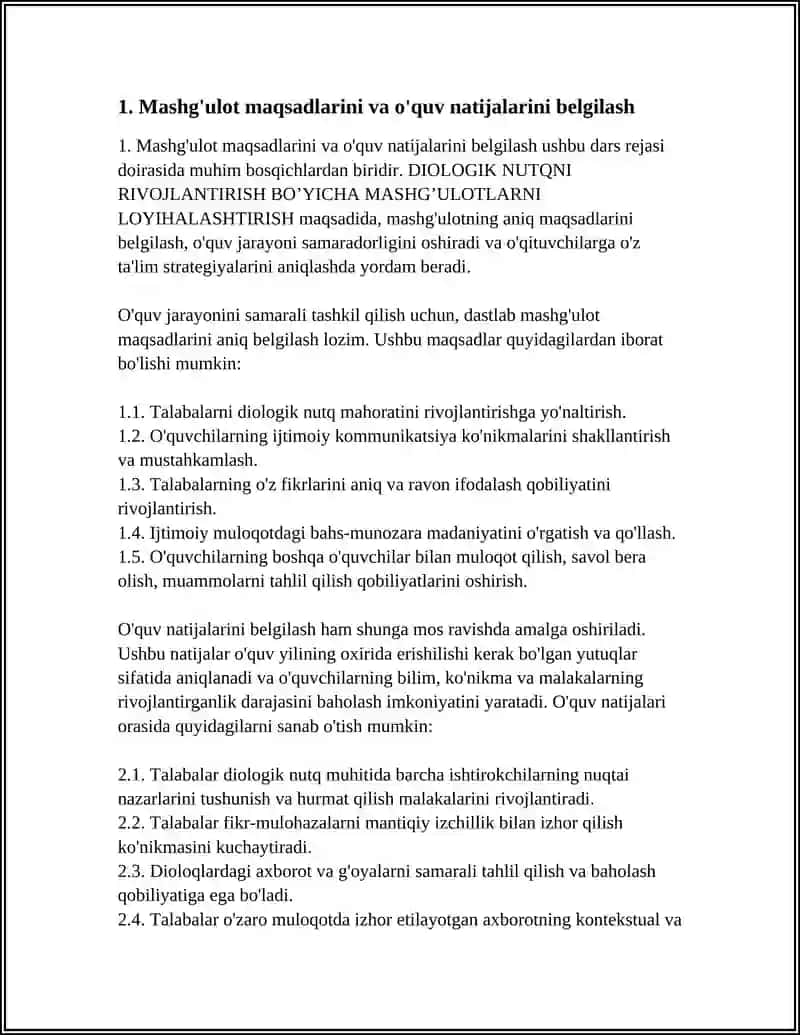 DIOLOGIK NUTQNI RIVOJLANTIRISH BO’YICHA MASHG’ULOTLARNI LOYIHALASHTIRISH 3