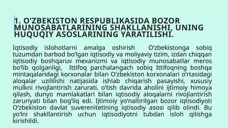 Oʼzbekistonda bozor munosabatlarining rivojlanishi 3