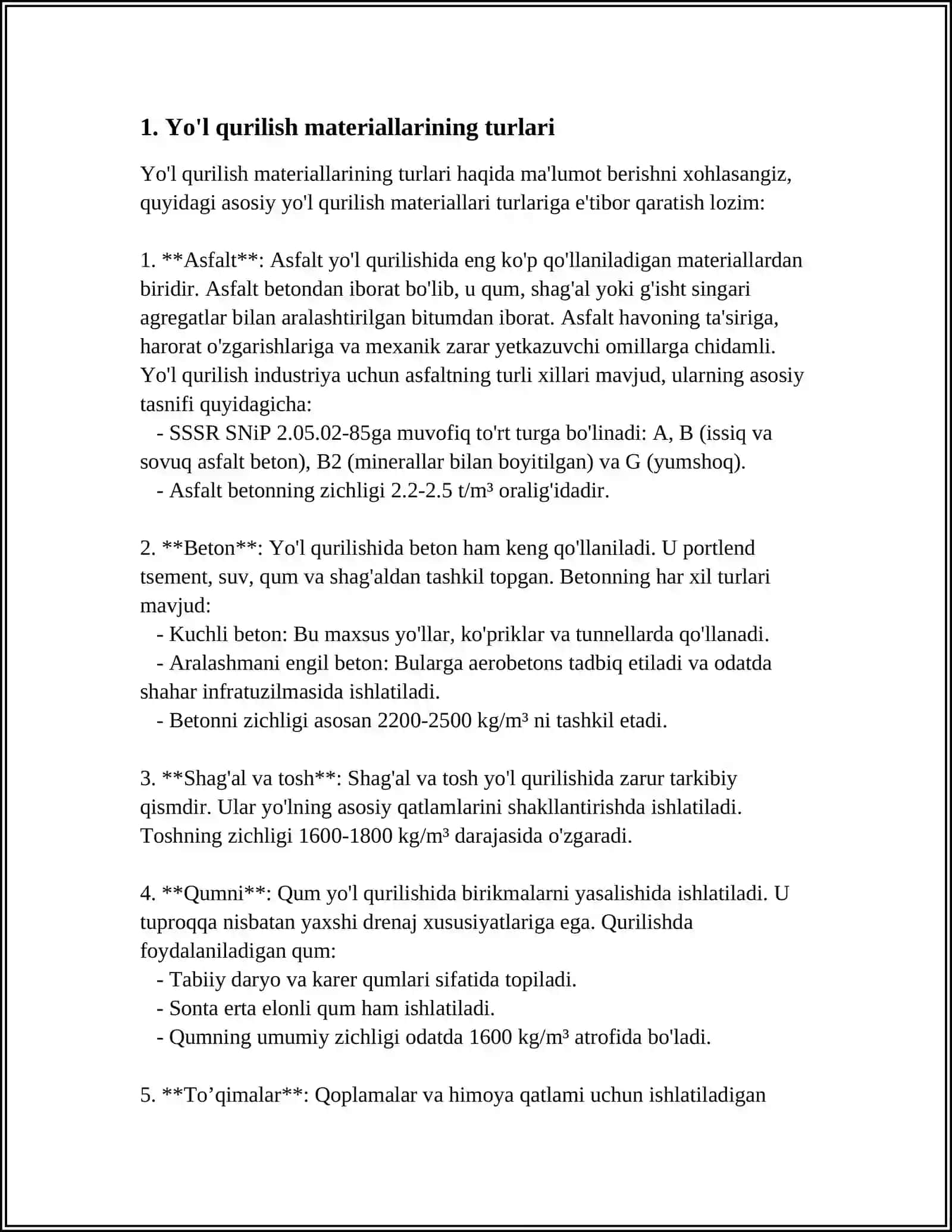 YO'L QURILISH MATERIALLARI VA MAHSULOTLARINING EKSPLOTATSION ISHONCHLILIGINI BAHOLASH 3