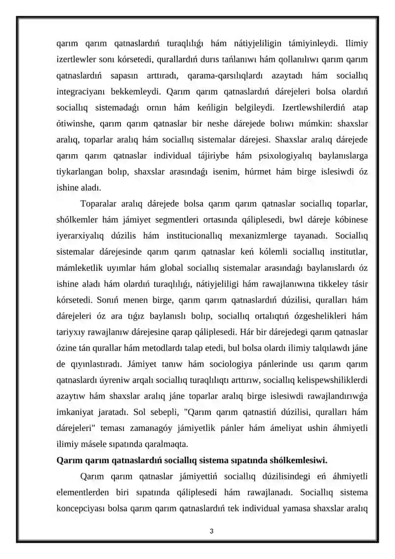 Qarım-qarım qatnastıń dúzilisi quralları hám dárejeleri 3