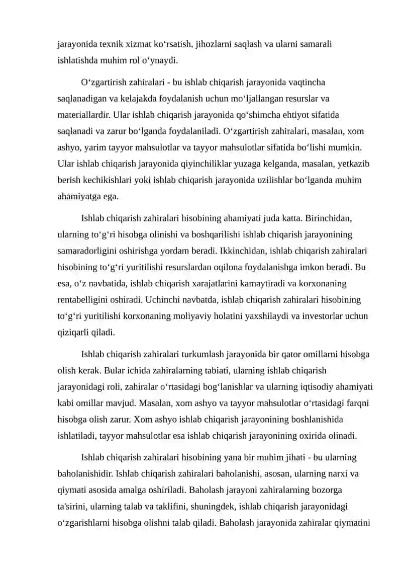 Ishlab chiqarish zahiralari hisobining vazifalari ularni turkumlash va baholash 3