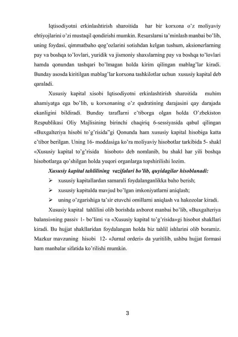 Xususiy kapital bilan bog’liq bo’lgan moliyaviy koeffitsiyentlar tahlili 3