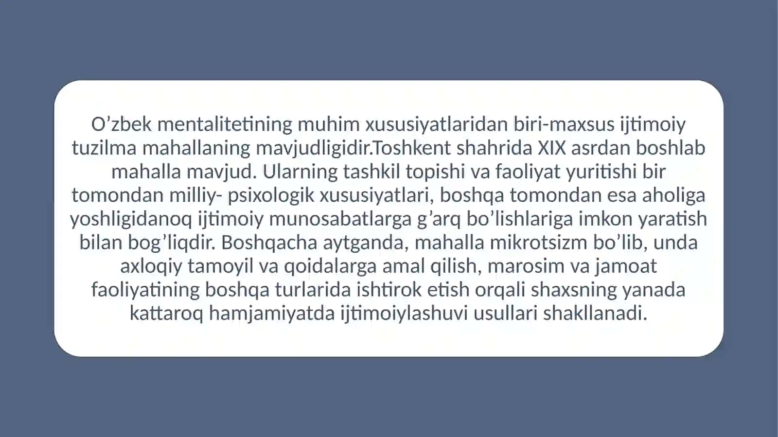 Mahallaijtimoiylashuvningan'anaviyomilisifatida 3