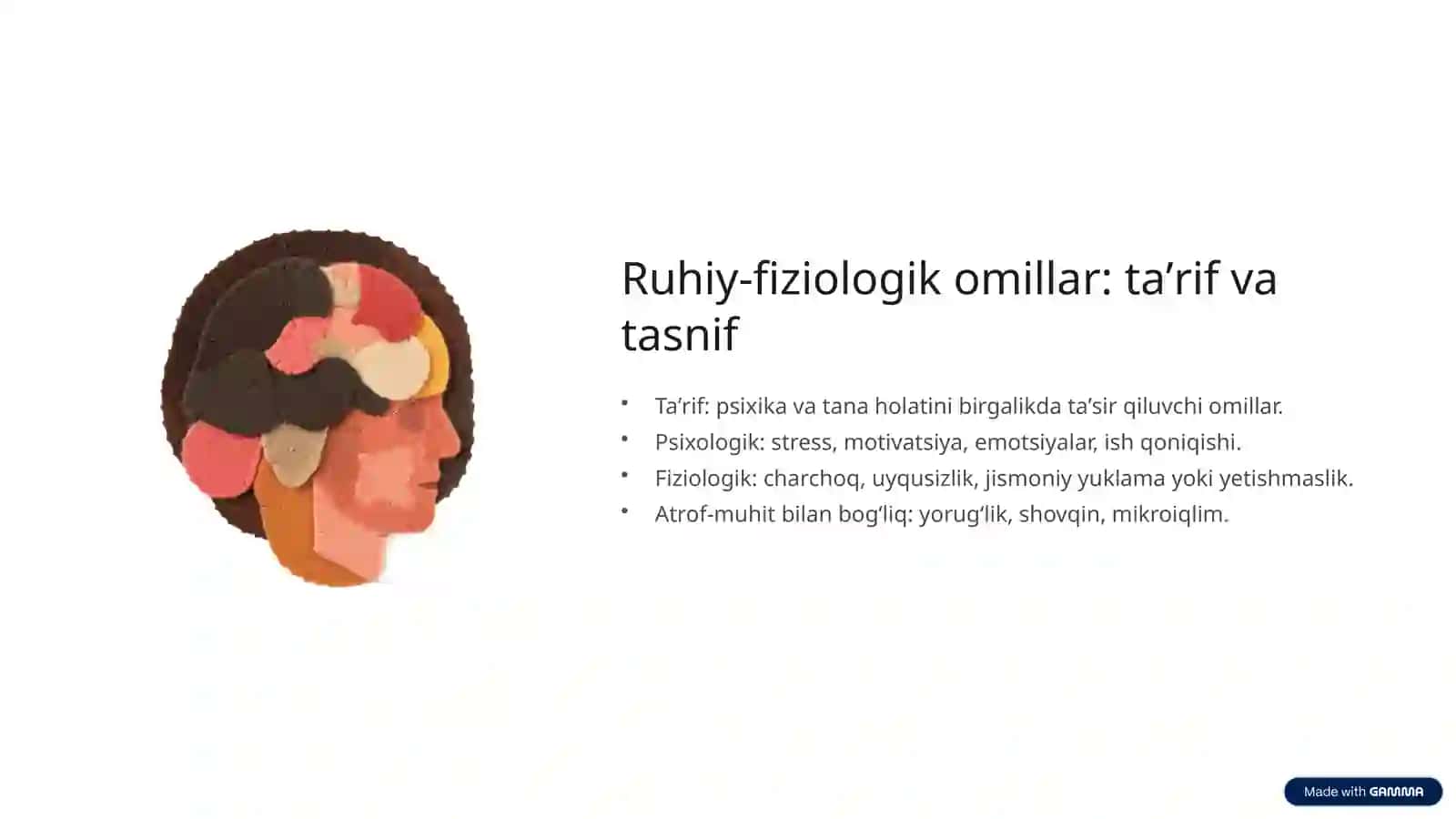 Ruhiy‑fiziologik omillar: Gigiyenik ta'rif va oldini olish 3