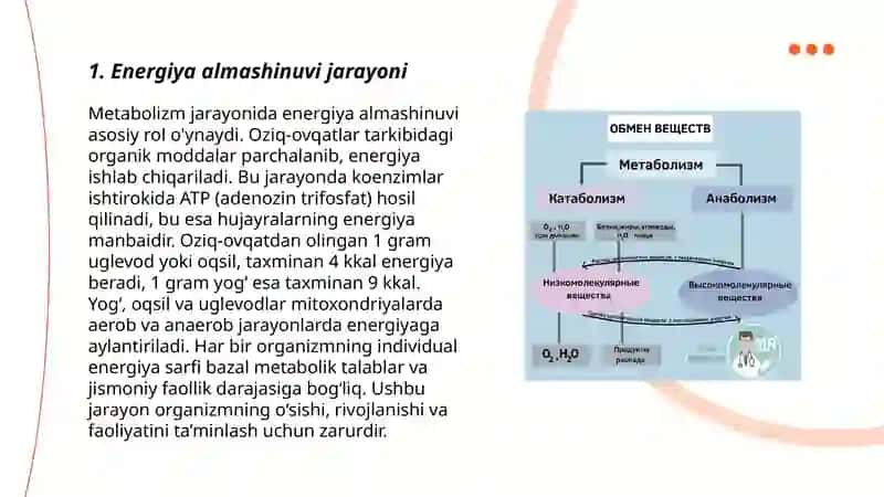 Metabolizm jarayonida energiya hosil boʼlishi va sarflanishi 3