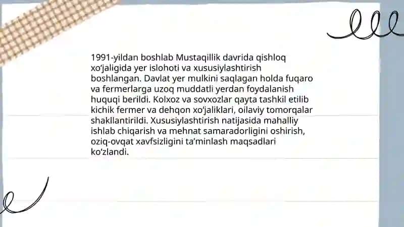 Mustaqillik yillarida qishloq xoʻjaligi va sanoat sohasidagi oʻzgarishlar 3