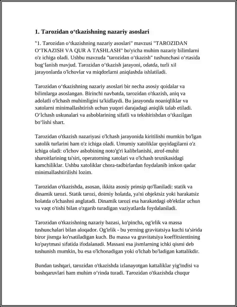 TAROZIDAN ÕTKAZISH VA QUR A TASHLASH 3