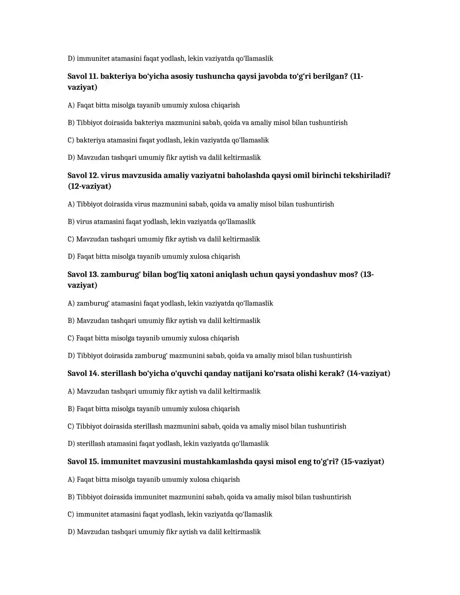 Mikrobiologiya kirish kursi — 100 test 3