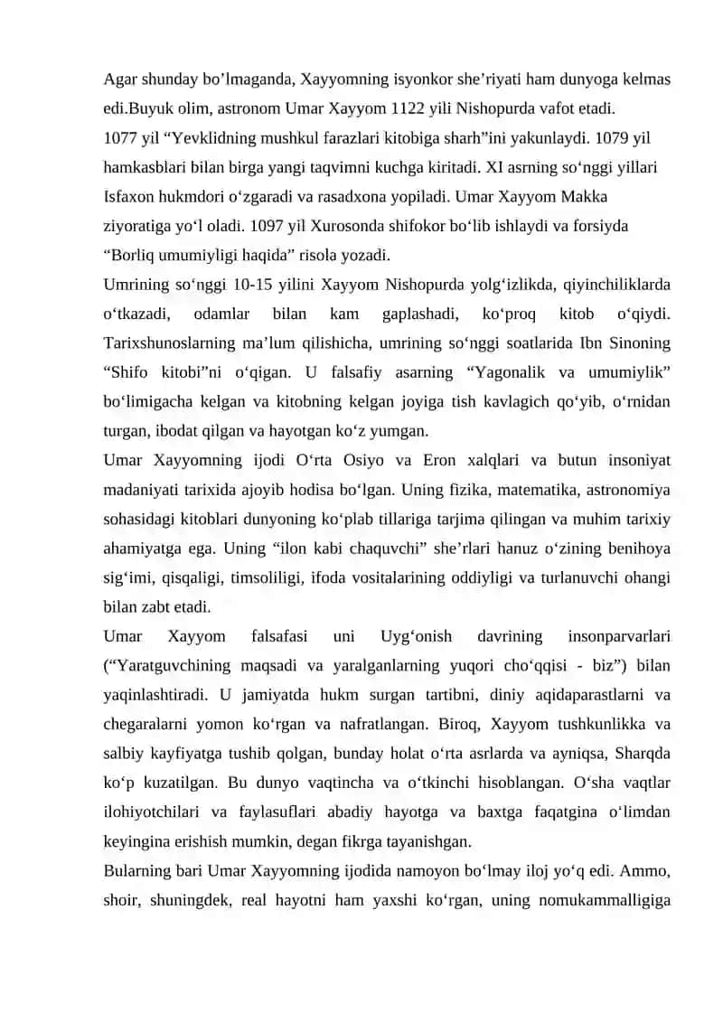 Umar Xayyomning,,Navro’znoma’’ asari tahlili 3