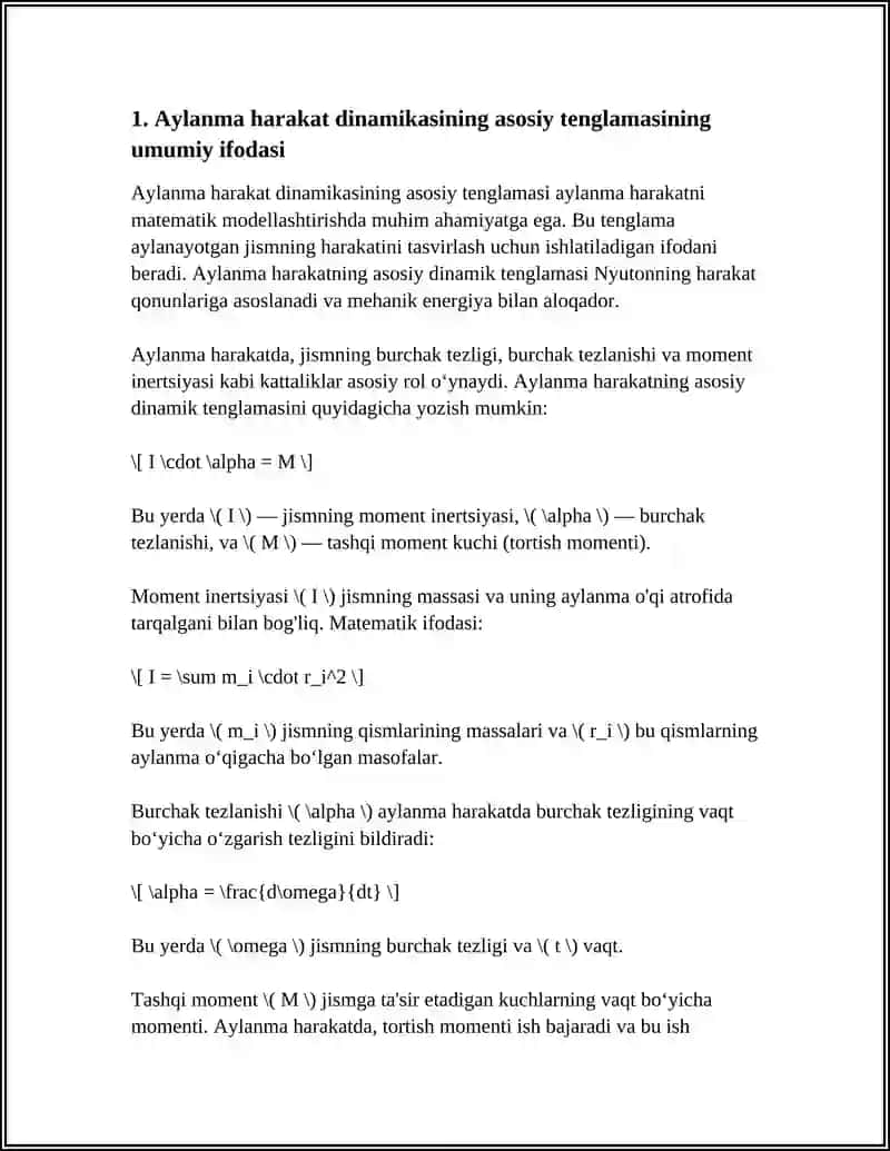 AYLANMA HARAKATNI DINAMIKASI ASOSIY TENGLAMASI 3