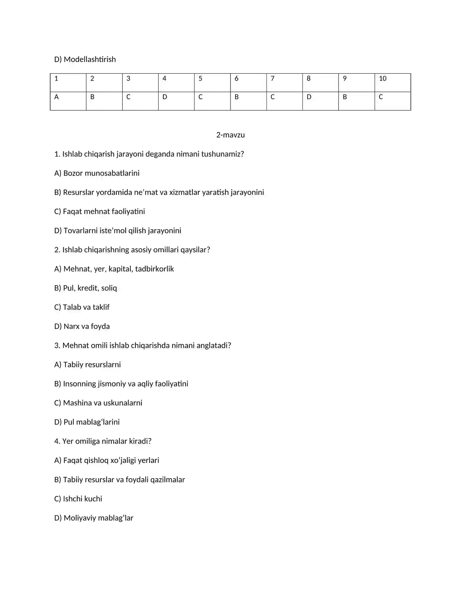 Iqtisodiyot nazariyasi fanidan testlar 3