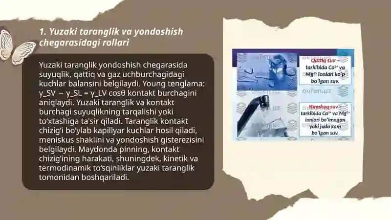 Yuzaki taranglik va yondoshish chegarasidagi rollari 3