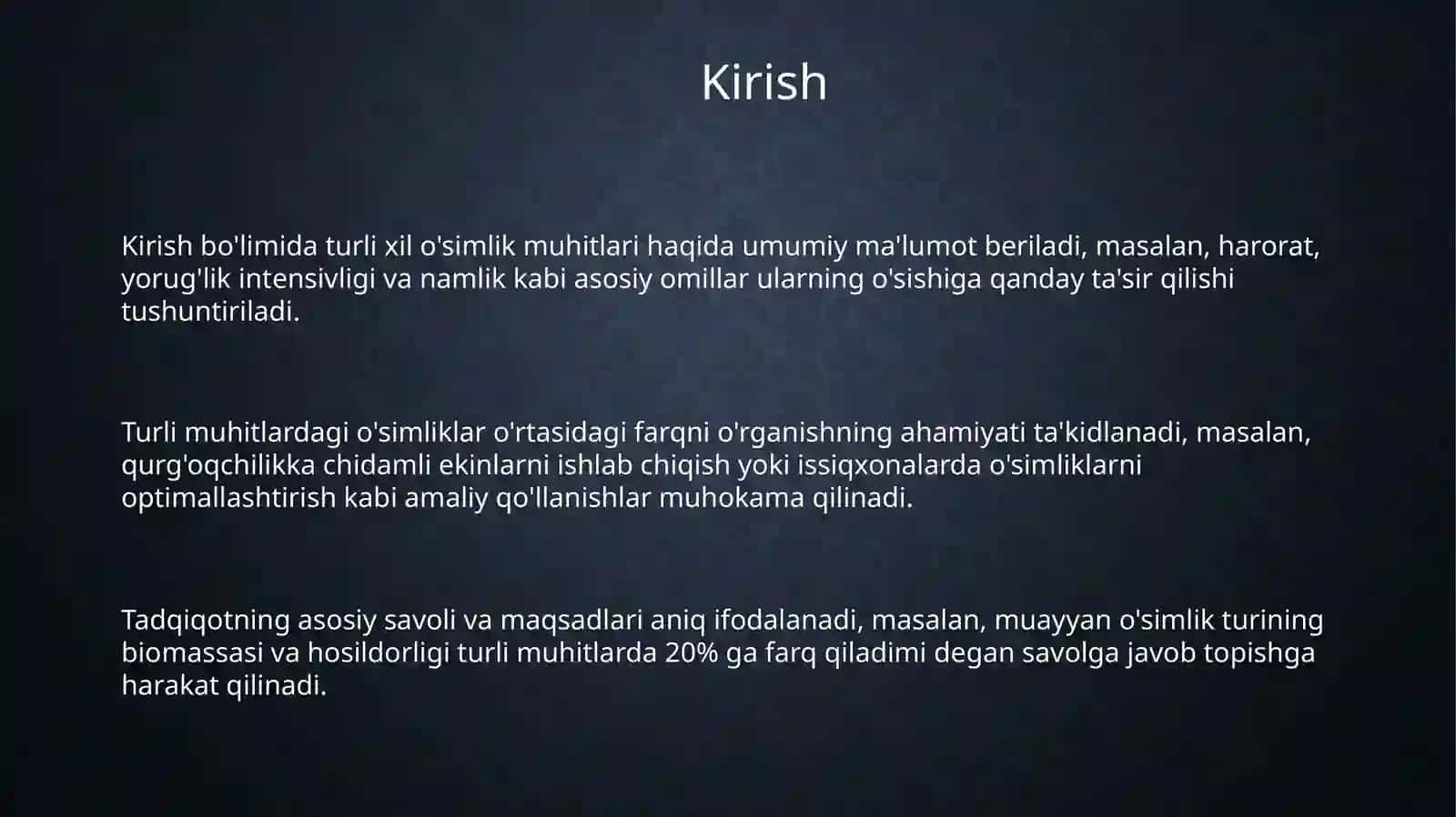 Turli muhitda osgan osimliklarni sharoitini taqqoslash 3
