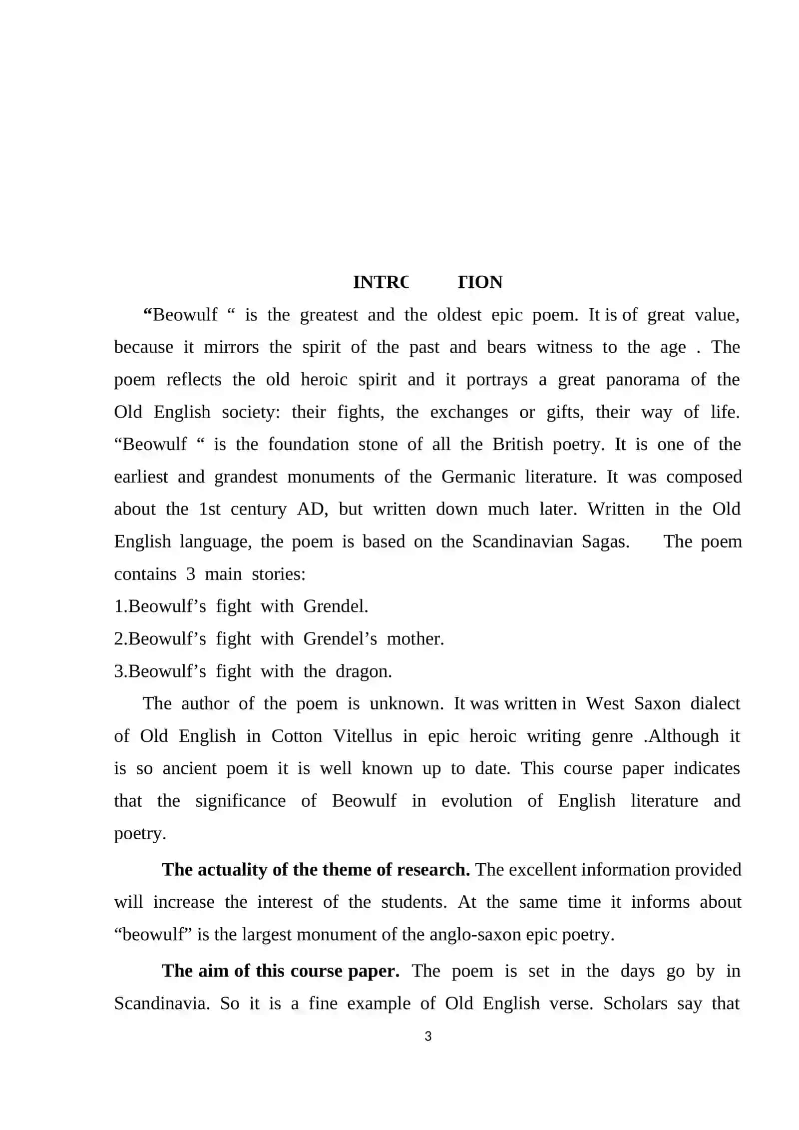 Mavzu: "BEOWULF" INGLIZ TILIDA EPNIY SHAYRLIK SHONI 3