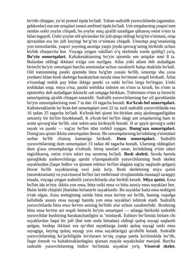 Anamniya va amniotalarning morfologik va fiziologik belgilari. Reptiliyalarning tuzilishi 3