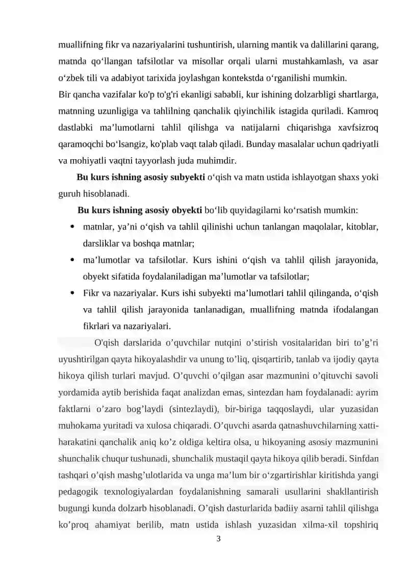 O‘qish va asar matni ustida ishlash uchun beriladigan vazifalar 3