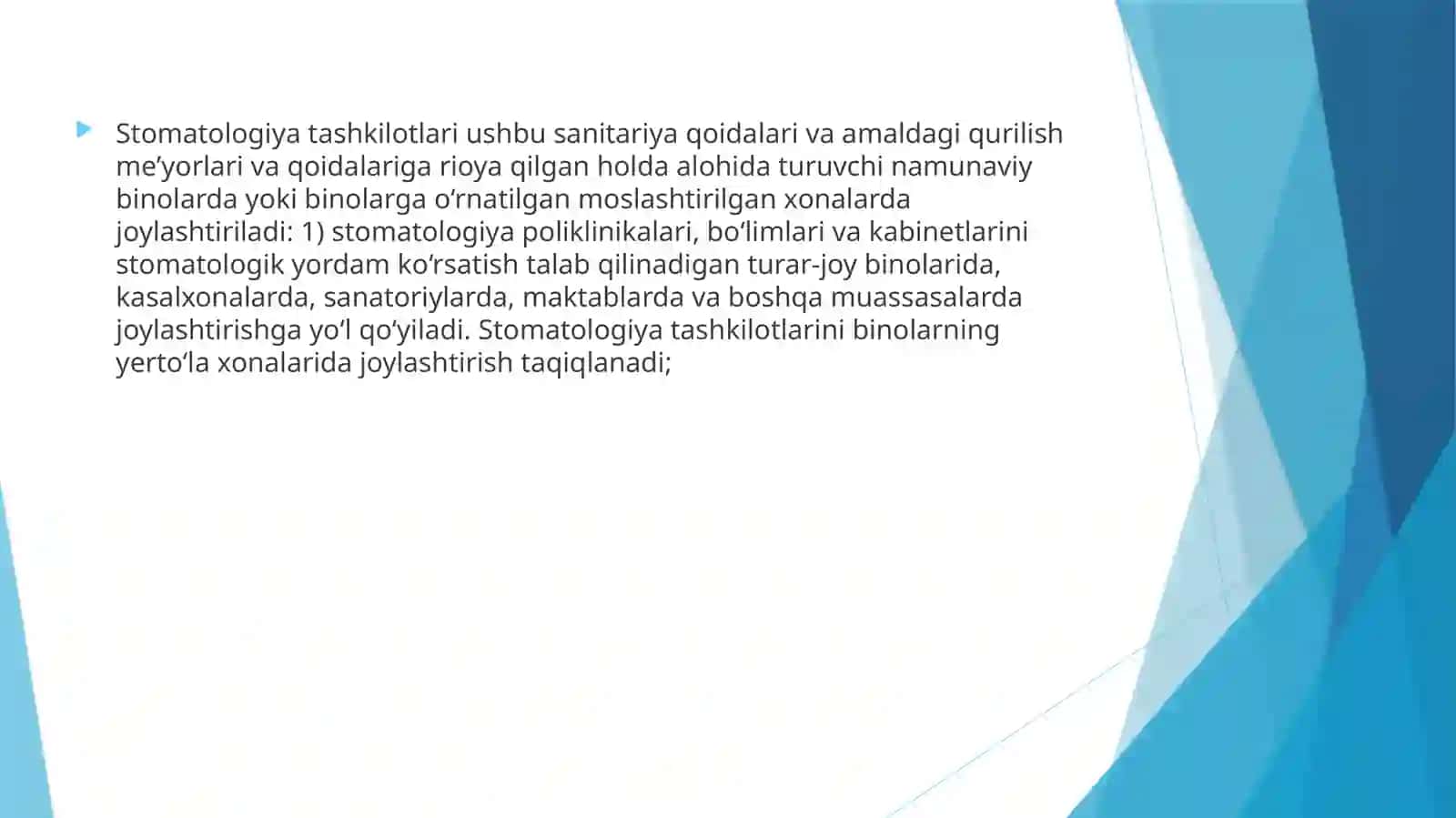 Stomatologiya tashkilotlaridagi sanitariya qoidalari va normalari 3