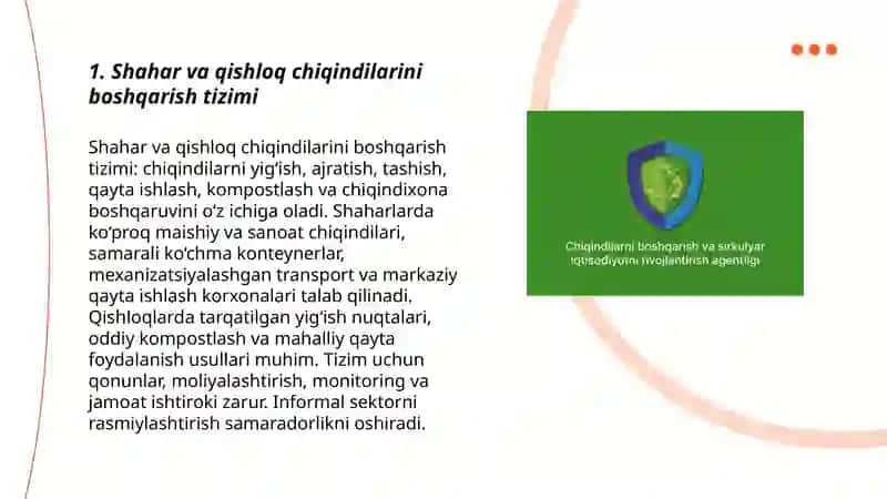 Shahar va qishloq chiqindilarini boshqarish tizimi 3