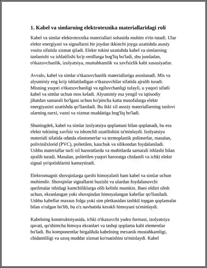 ELEKTRO TEXNIK MATERIALLARDA KABEL VA SIMLARNING AHAMIYATI 3