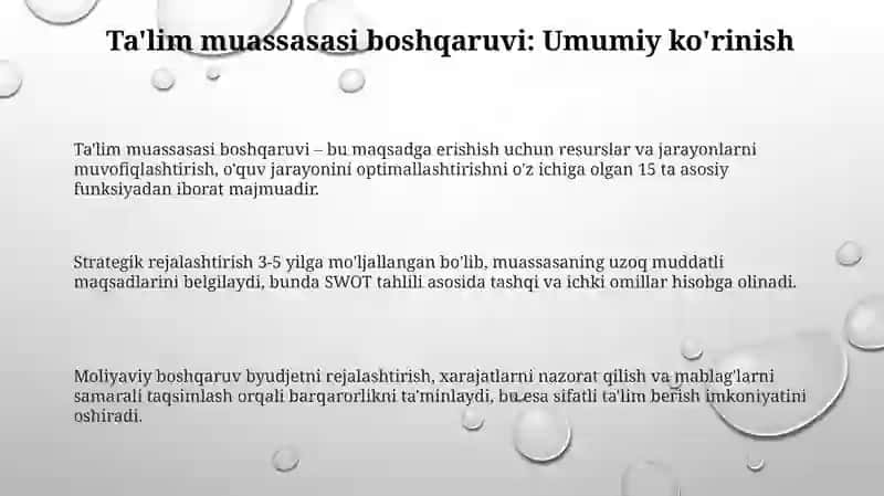 Ta'lim muassasasi boshqaruvining asosiy yo'nalishlari 3