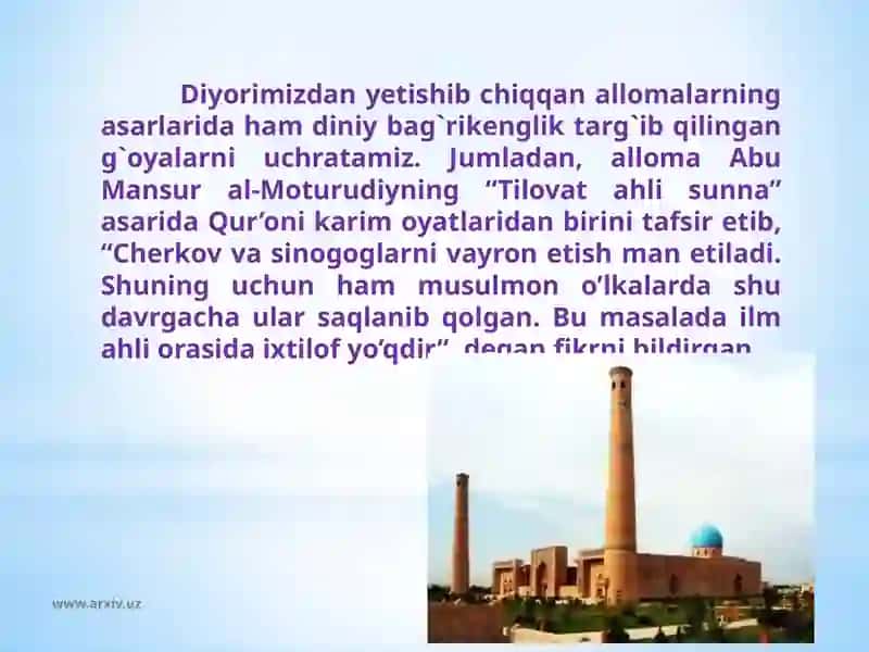 Diniy bag’rikenglik va millatlararo to'xtalik 3