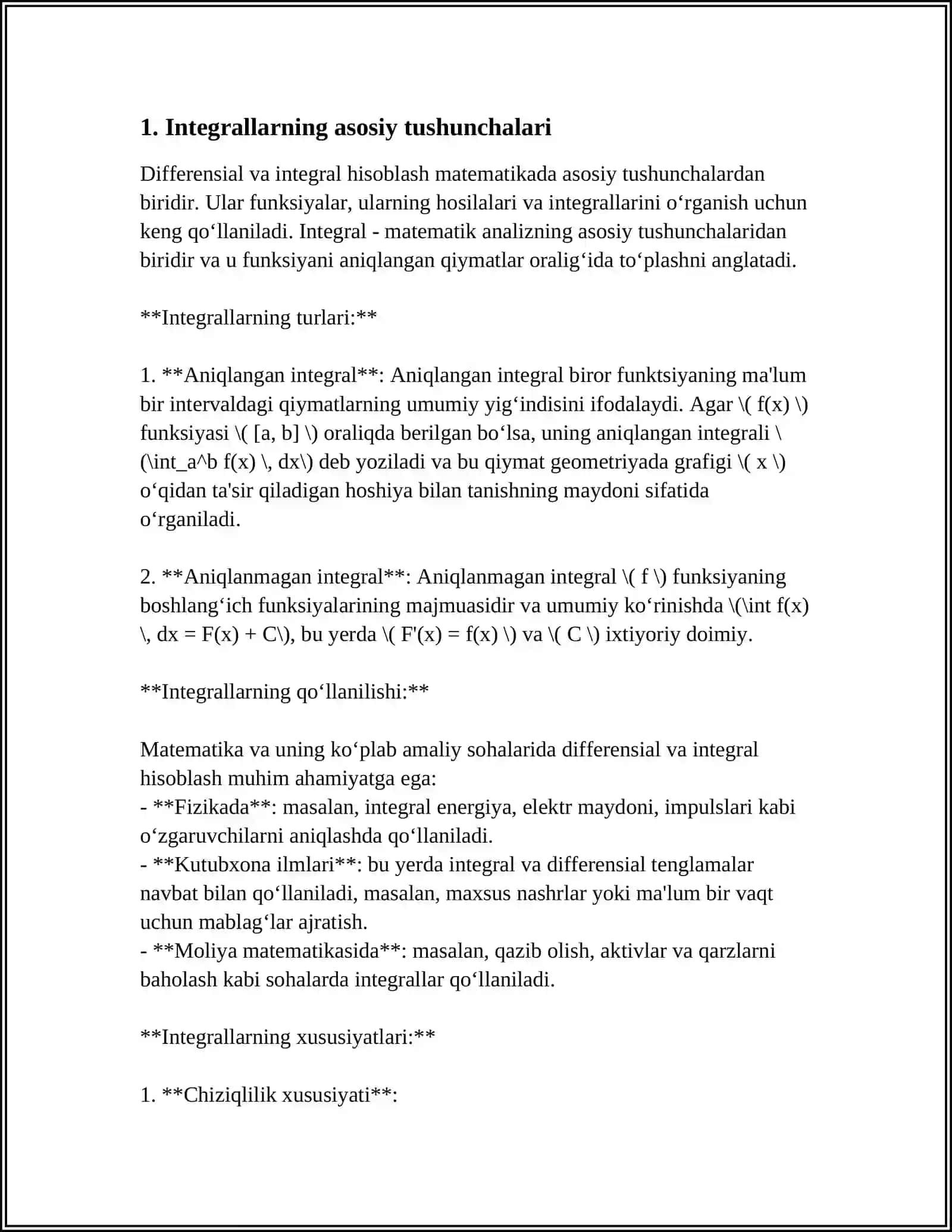 IKKI ULCHOVLI INTEGRAL UNING XOSSALARI 3