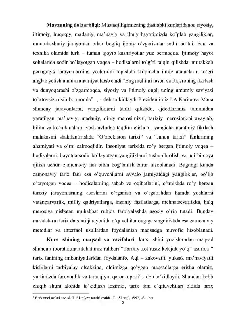 : TARIX DARSLARIDA AQLIY HUJUM METODLARIDAN FOYDALANISH. 3