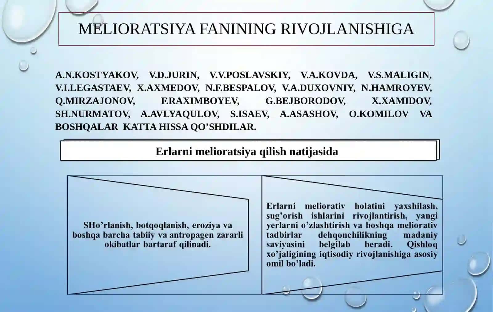 Melioratsiya haqida umumiy tushunchalar. Qishloq xo’jalik melioratsiyasining hozirgi ahvoli va rivojlantirish istiqbollari 3
