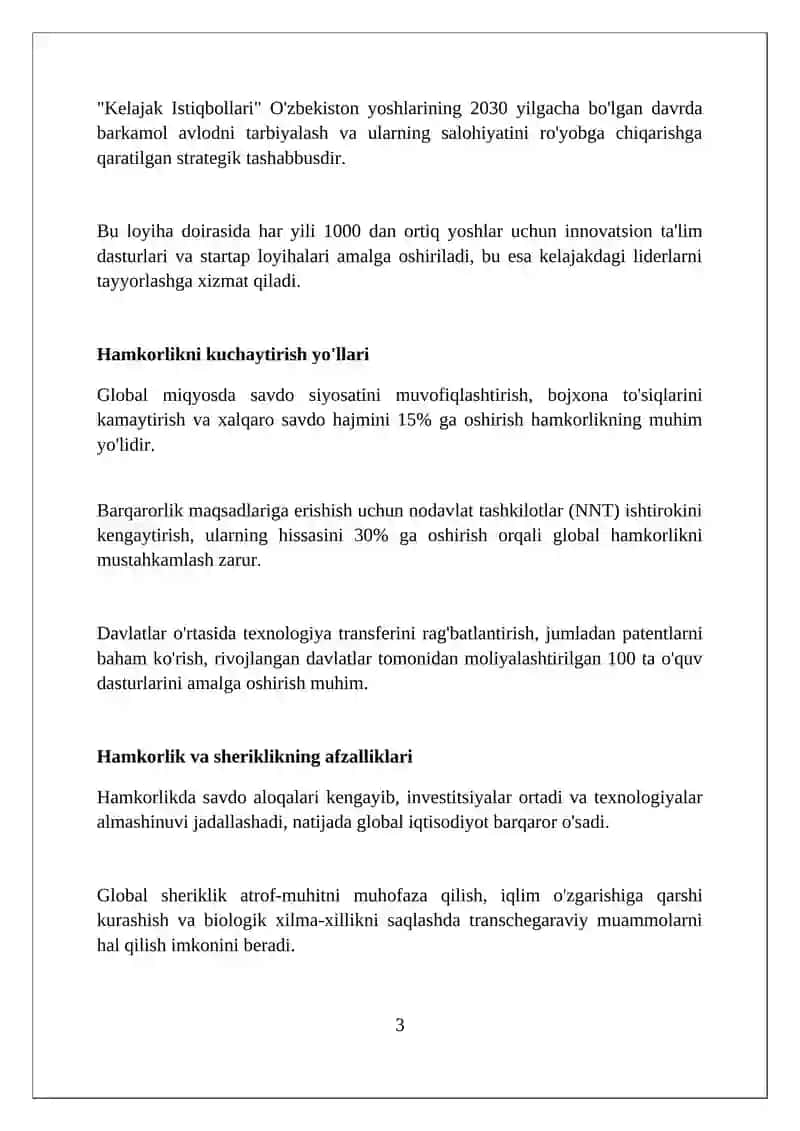 Hamkorlik va sheriklik – barqaror rivojlanish uchun global hamkorlikni kuchaytirish 3