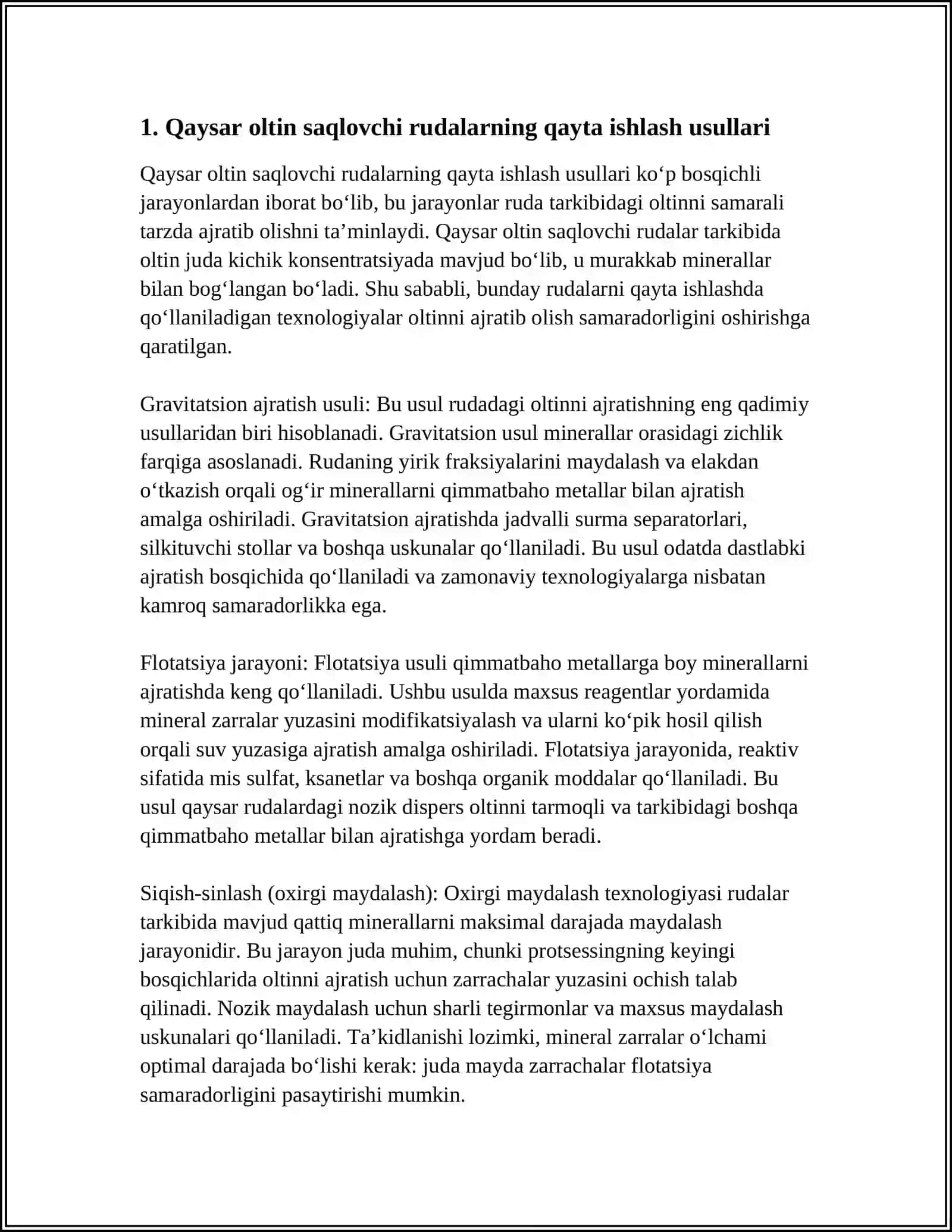 QAYSAR OLTIN SAQLOVCHI RUDALARNI QAYTA ISHLASHNING USULLARI.MAYDALAGICHLARNING TURLARI.KONUSLI VA JAGLI MAYDALAGICHLARNI SANOATDA QULLANISHI 3
