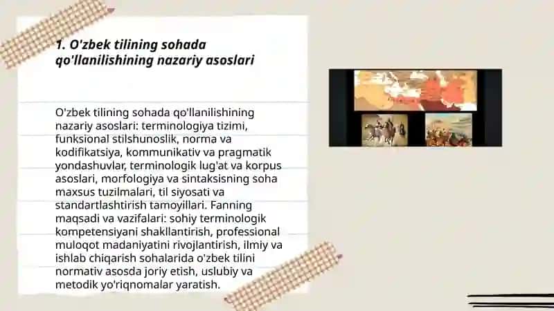 O'zbek tilini sohada qollanilishi.Fanni maqsadi va vazifalari 3
