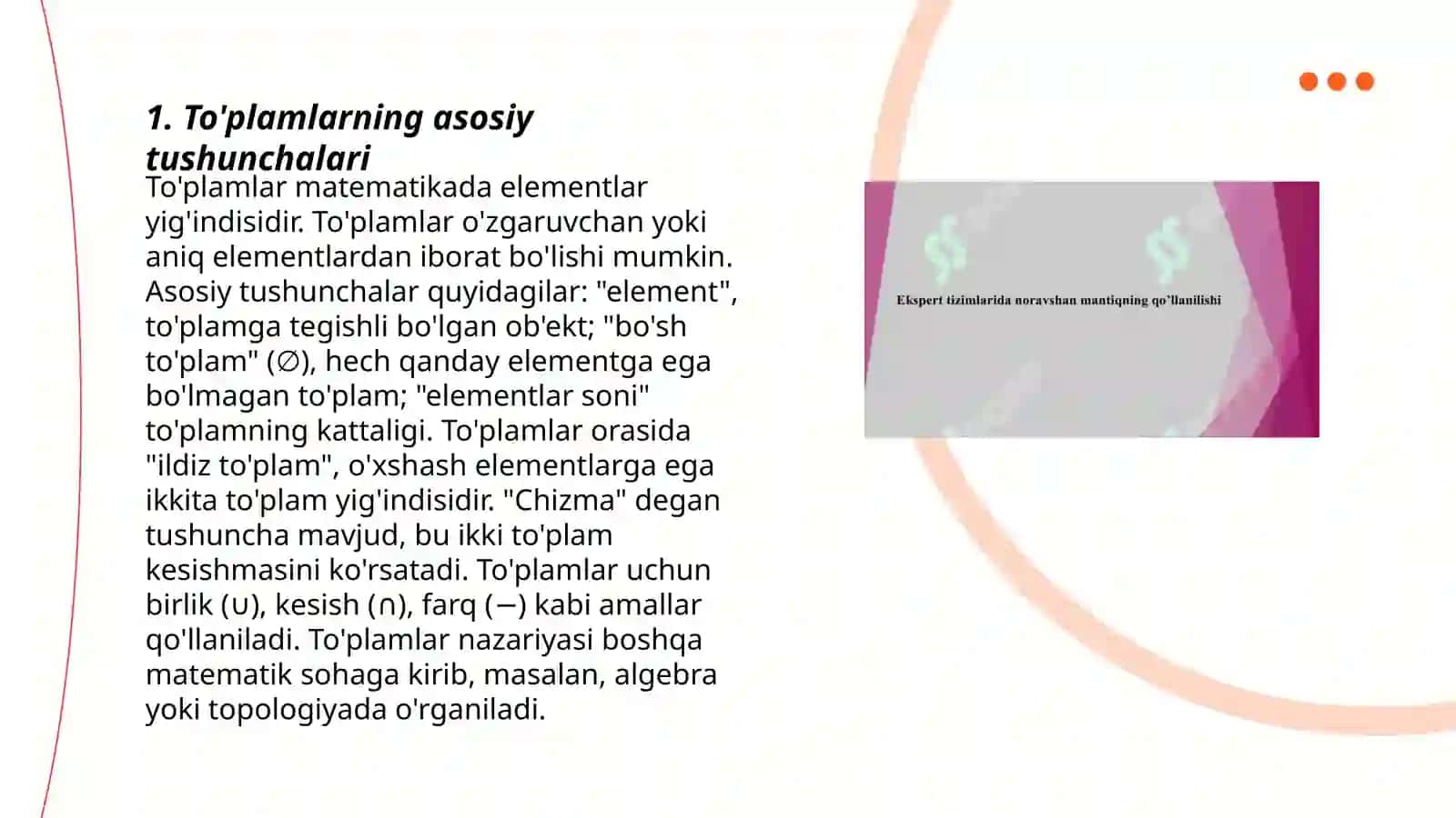 Noravshan to'plamlar ustida amallar va ularning xossalari 3