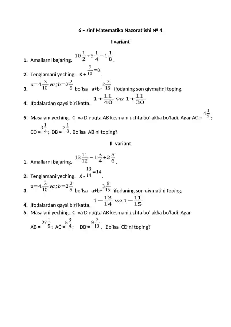 6-SINF MATEMATIKA YOZMA ISH 3