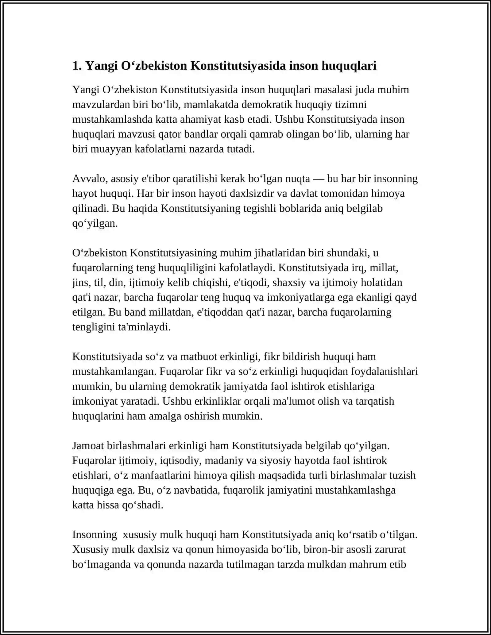 YANGI O‘ZBEKISTONDA INSON HAQ-HUQUQLARI VA ERKINLIKLARI KAFOLATINING YARATILISHI 3