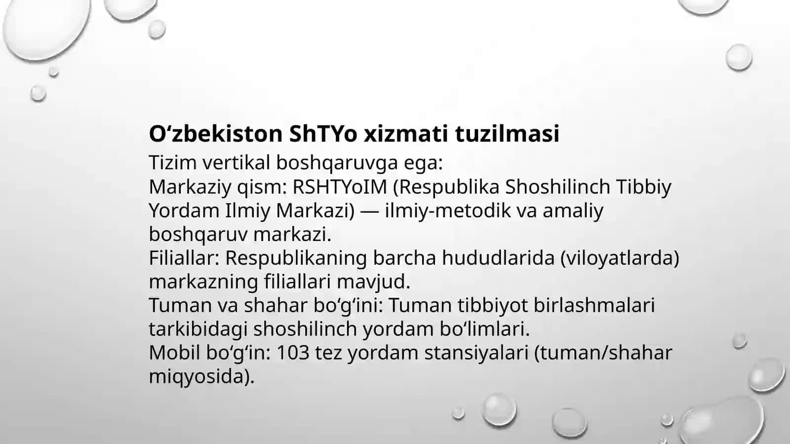 Oʻzbekiston Respublikasida Shoshilinch Tibbiy Yordam Asoslari | ShTY Xizmati Tuzilmasi va Yuridik-Et 3