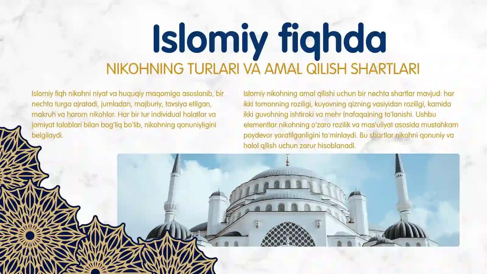 Islom huquqshunosligida oila, nikoh, taloq, idda, zihor tushunchalarini taʼriflash va taqdimot tayyorlash 3