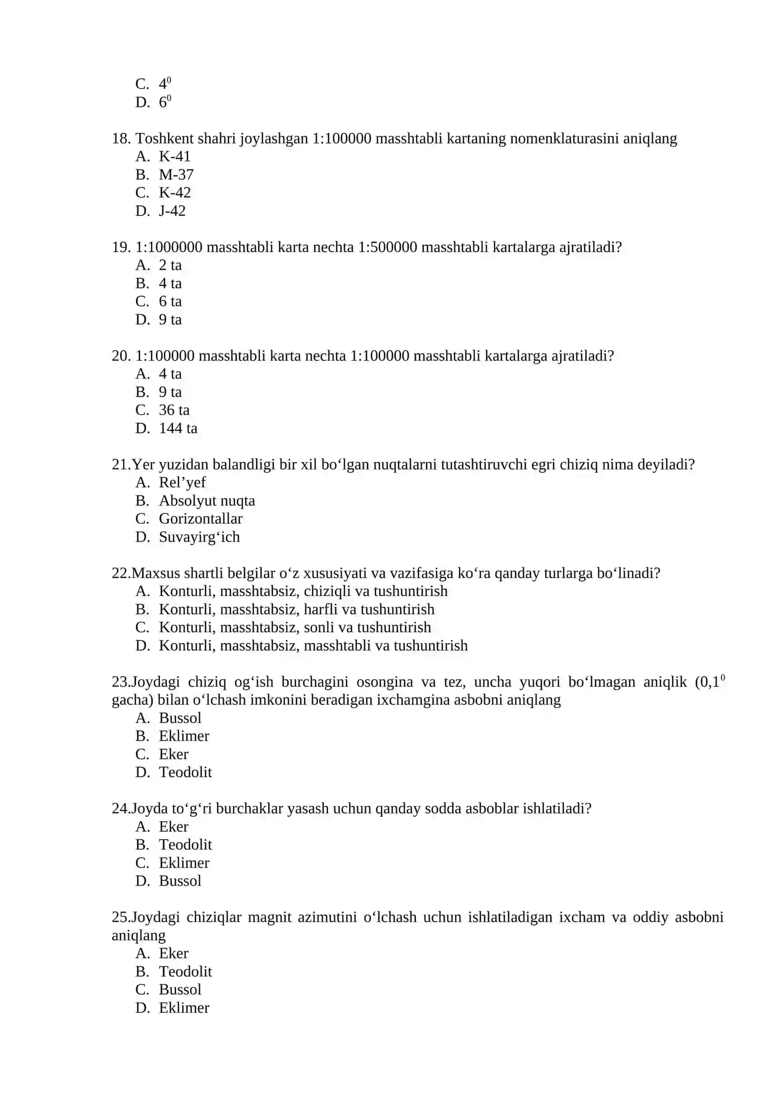 Topografiya, kartografiya va GIS fanidan 1-100 test 3