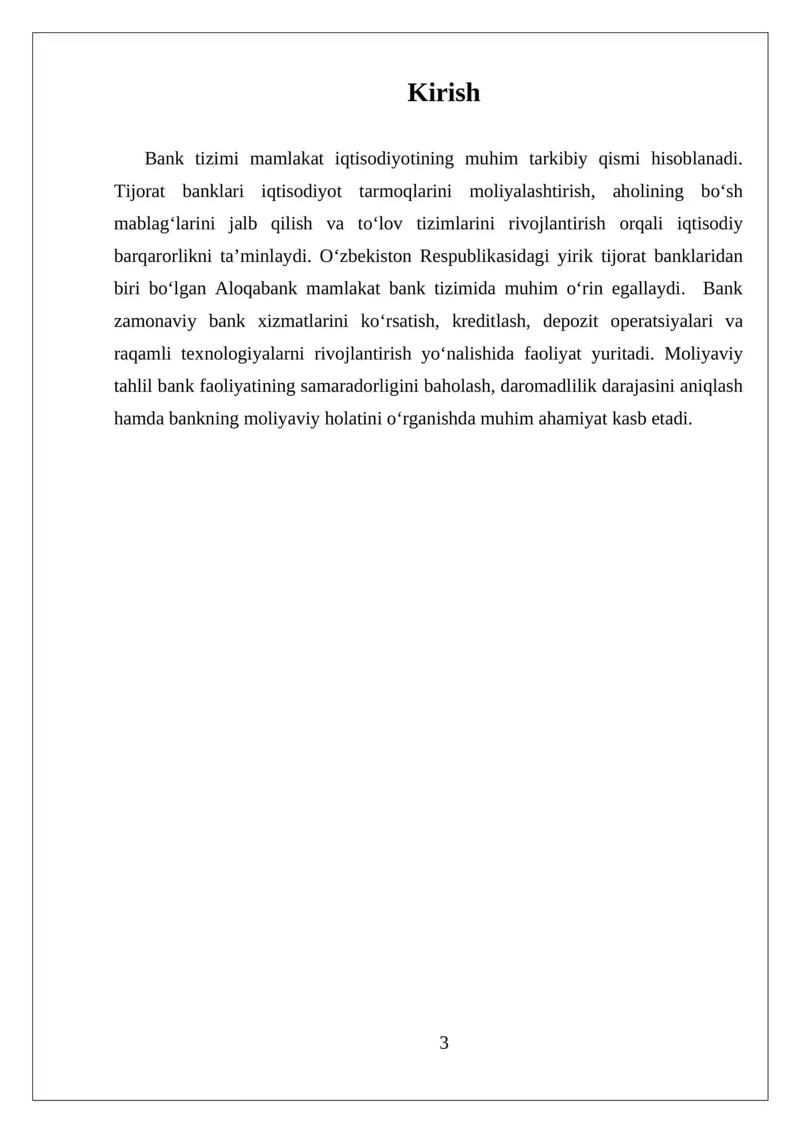 MUSTAQIL ISH ALOQABANK AKSIYADORLIK JAMIYATINING MOLIYAVIY TAHLILI 3