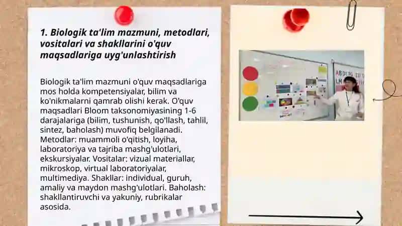 Biologik ta'lim mazmuni metodlari vositalari va shakllarining uyg'unligi 3