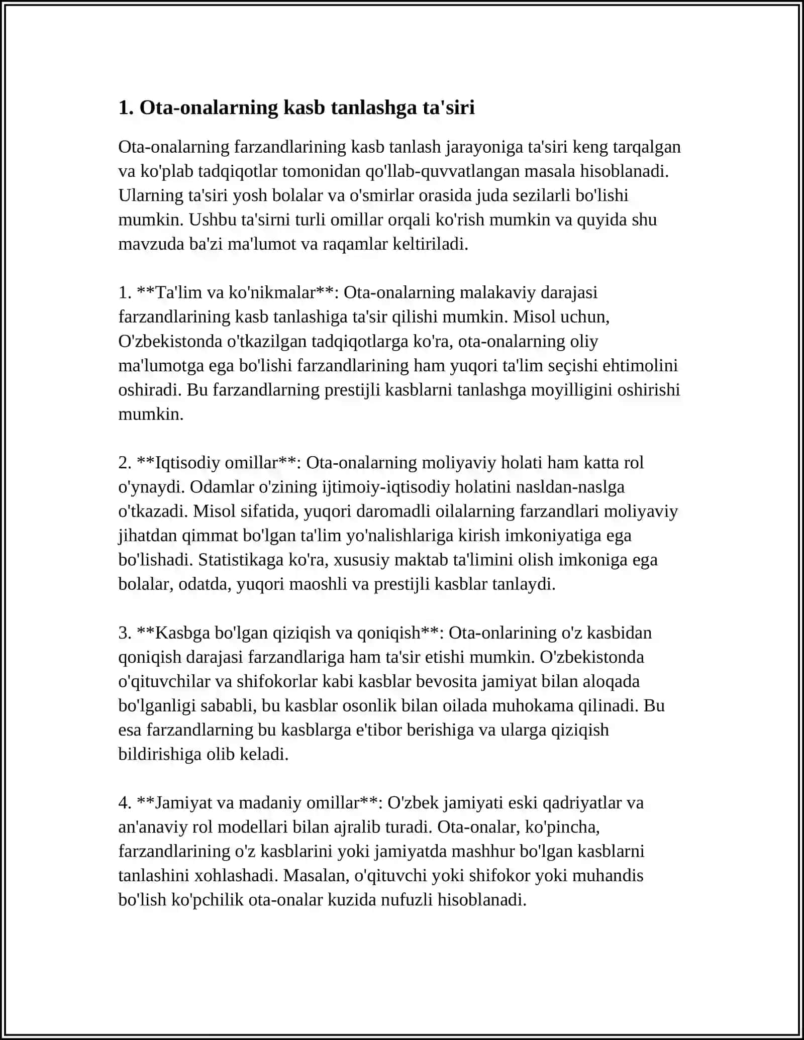 KASB TANLASHDAOTA ONALARNING TUTGAN OʻRNI 3