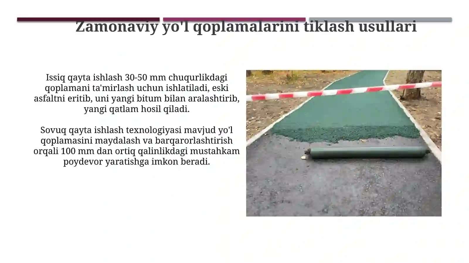 Yo'l to'shamasi va qoplamasini reginiratsiya qilishning zamanoviy usullari 3