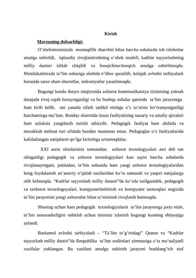 Bajardi: “Boshlang’ich sinf va sport tarbiyaviy ish” ta’lim yo’nalishi bitiruvchisi 4 kurs talabasi Xidirova M 3