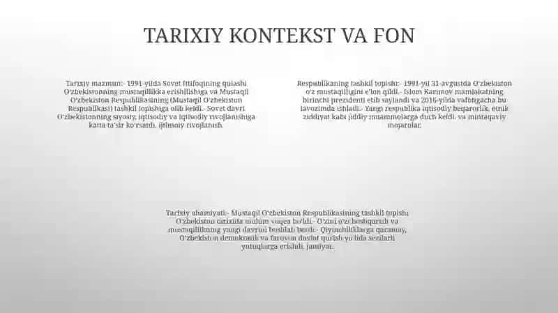Mustaqil OʻZbekiston Respublikasining Tashkil Topishi Va Uning Tarixiy Ahamiyati 3