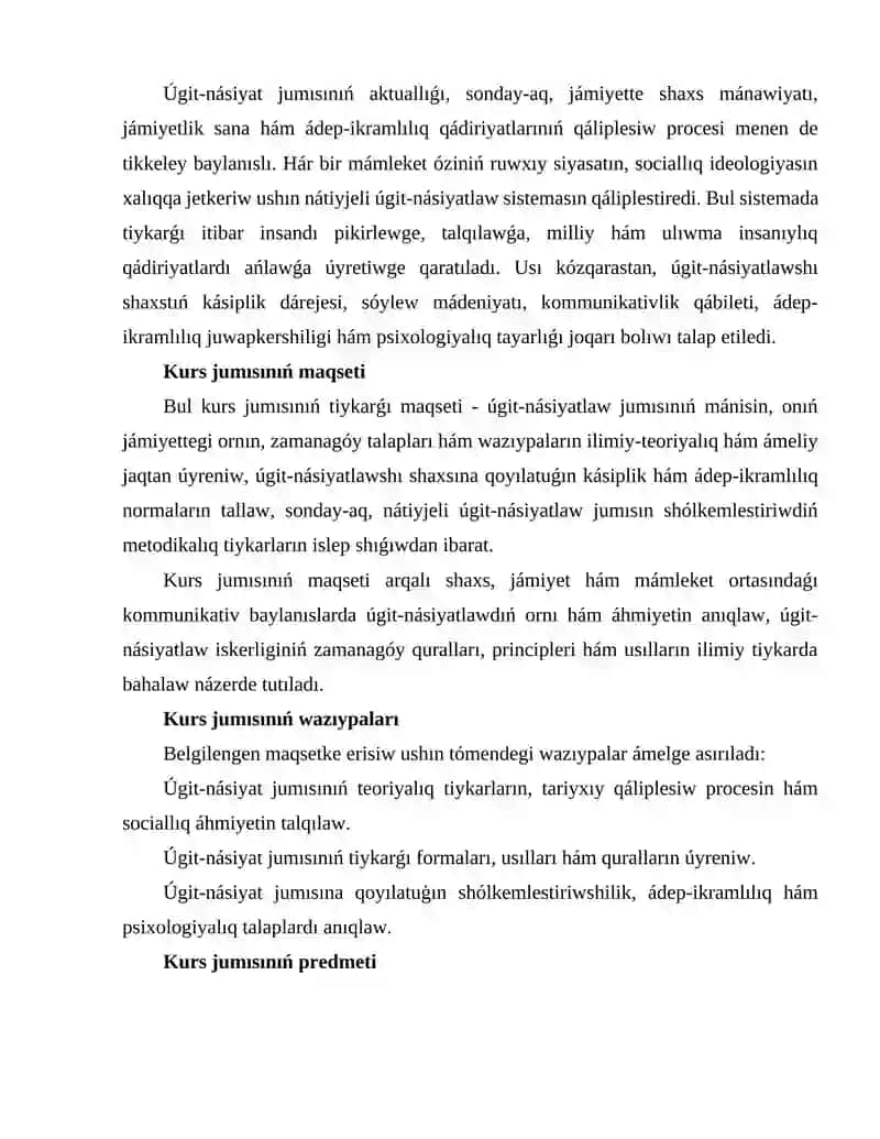 ÚGIT-NÁSIYAT JUMÍSÍNÍŃ TEORIYALÍQ TIYKARLARÍ(Kurs jumısı) 3