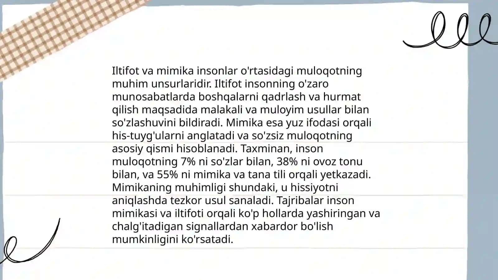 Nonverbal muloqot. Muloqotni boyituvchi omillar 3