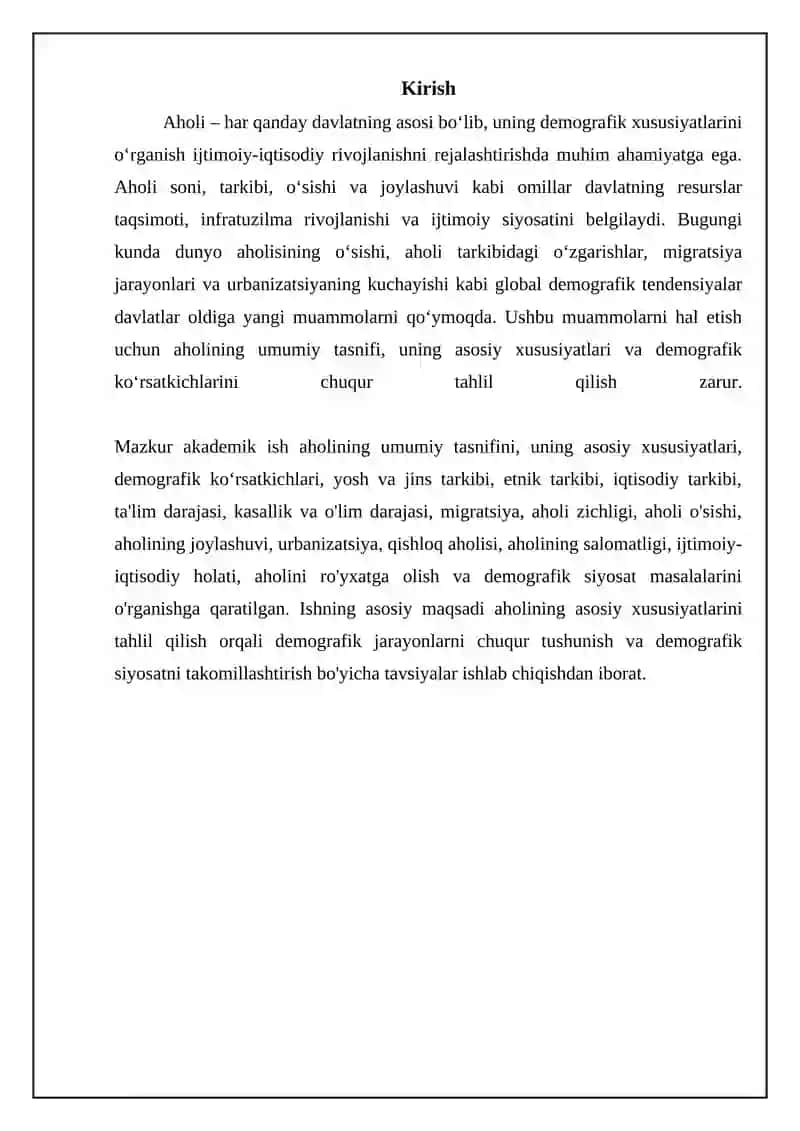 Populyatsiyalarning umumiy tasnifi. Populyatsiyalarning asosiy xususiyatlari 3