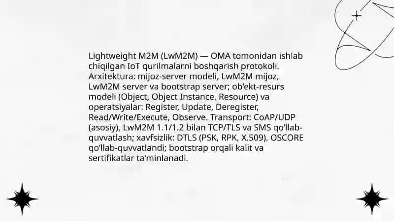 LwM2M protokoli: arxitektura va xavfsizlik mexanizmlari 3