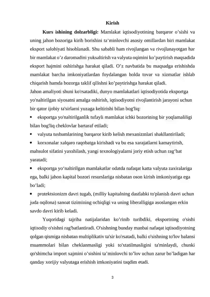 O'ZBEKISTON EKPORT FAOLIYATINI RIVOJLANTIRISHDAGI MUAMMOLAR VA ULARNI BARTARAF ETISH YO'LLARI 3