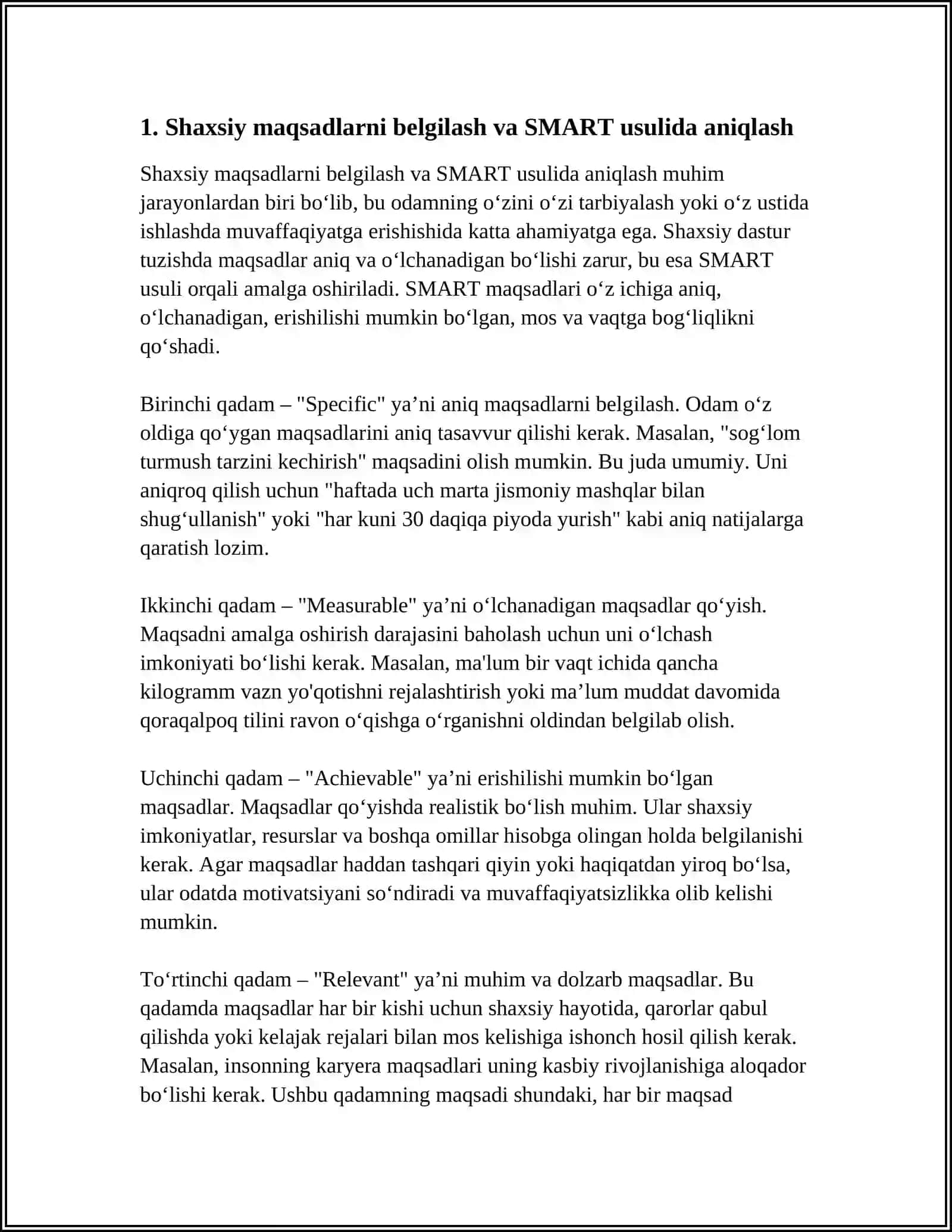 O'Z O'ZINI TARBIYALASH YOKI O'Z USTIDA ISHLASH SHAXSIY DASTURINI TUZISH 3