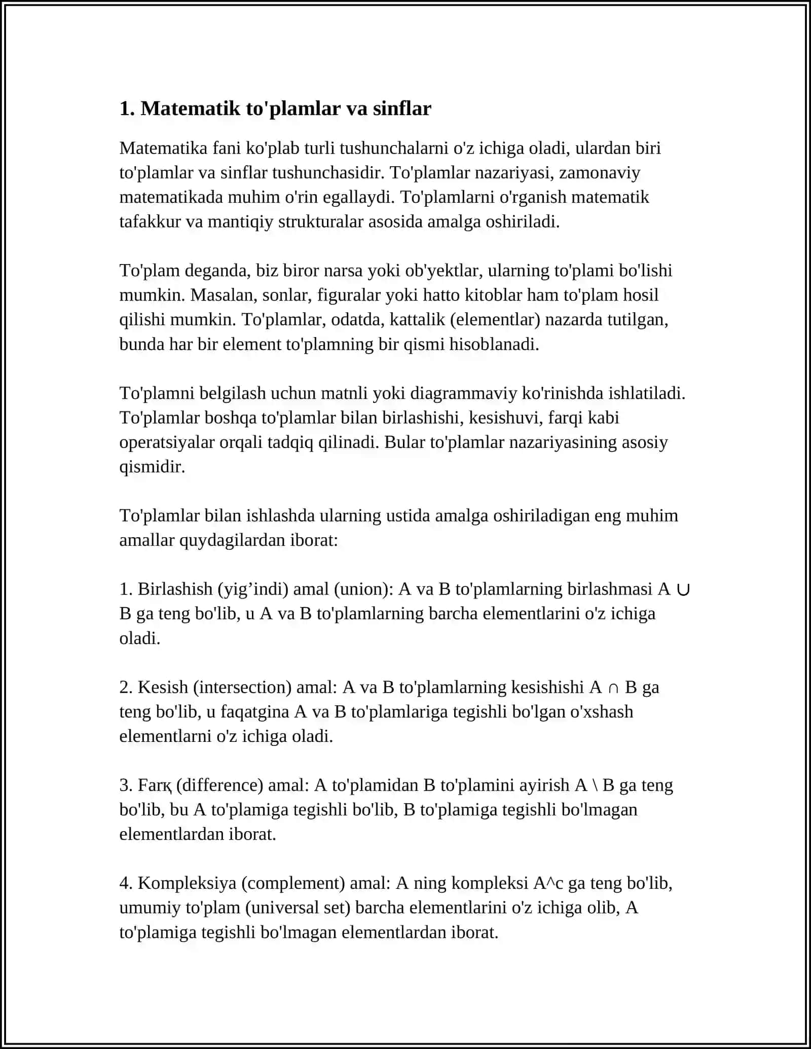 TO'PLAMLARNI SINFLARGA AJRATISHGA OID MISOLLAR 3